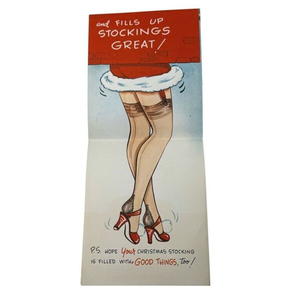 Vintage Christmas Cards Set of 2 Humorous Original 1940s 50s Pinup Retro Crafts - Picture 3 of 7